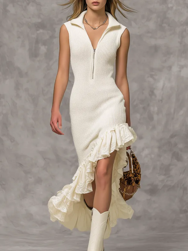 Elegant Vintage-style Asymmetrical Hem Midi Dress sold by Oyrosy