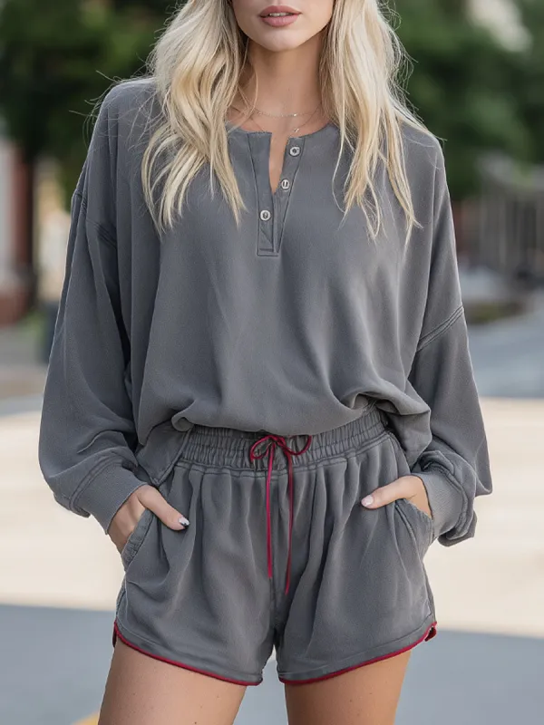 Half-zip Collared Top And Shorts Athletic Set sold by Oyrosy