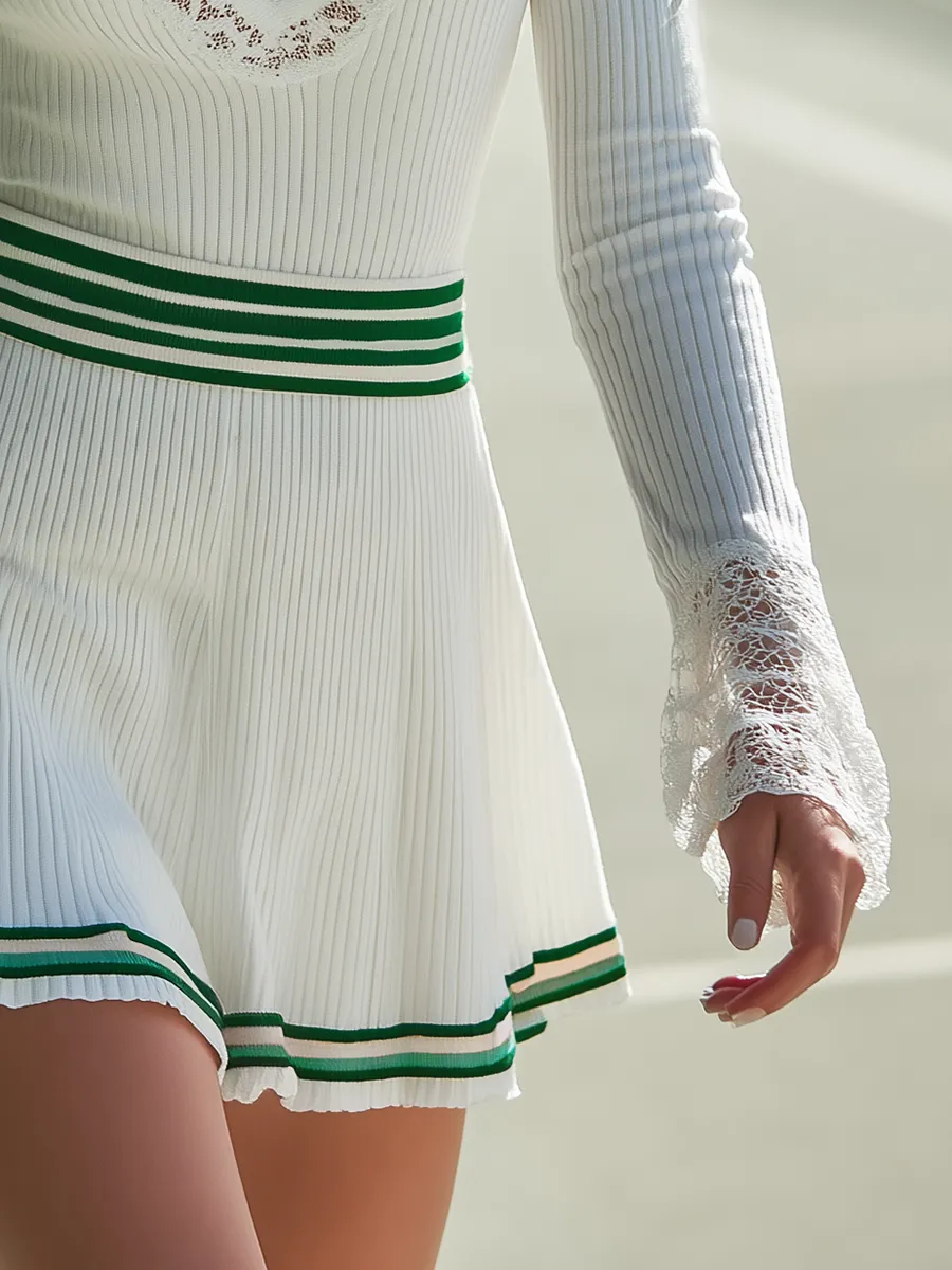 Retro Sporty Style V-neck Knitted A-line Mini Dress sold by Oyrosy product image thumbnail 4