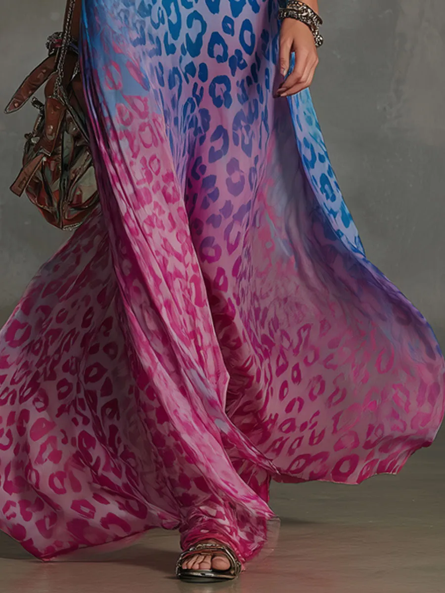 Gradient Leopard Print Chiffon High-neck Sleeveless Maxi Dress sold by Oyrosy product image thumbnail 3