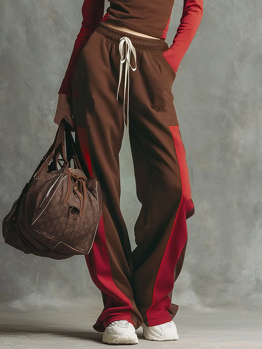 Color-blocked Patchwork Stand-collar Zip-up Top And Pants Set sold by Oyrosy product image thumbnail 3