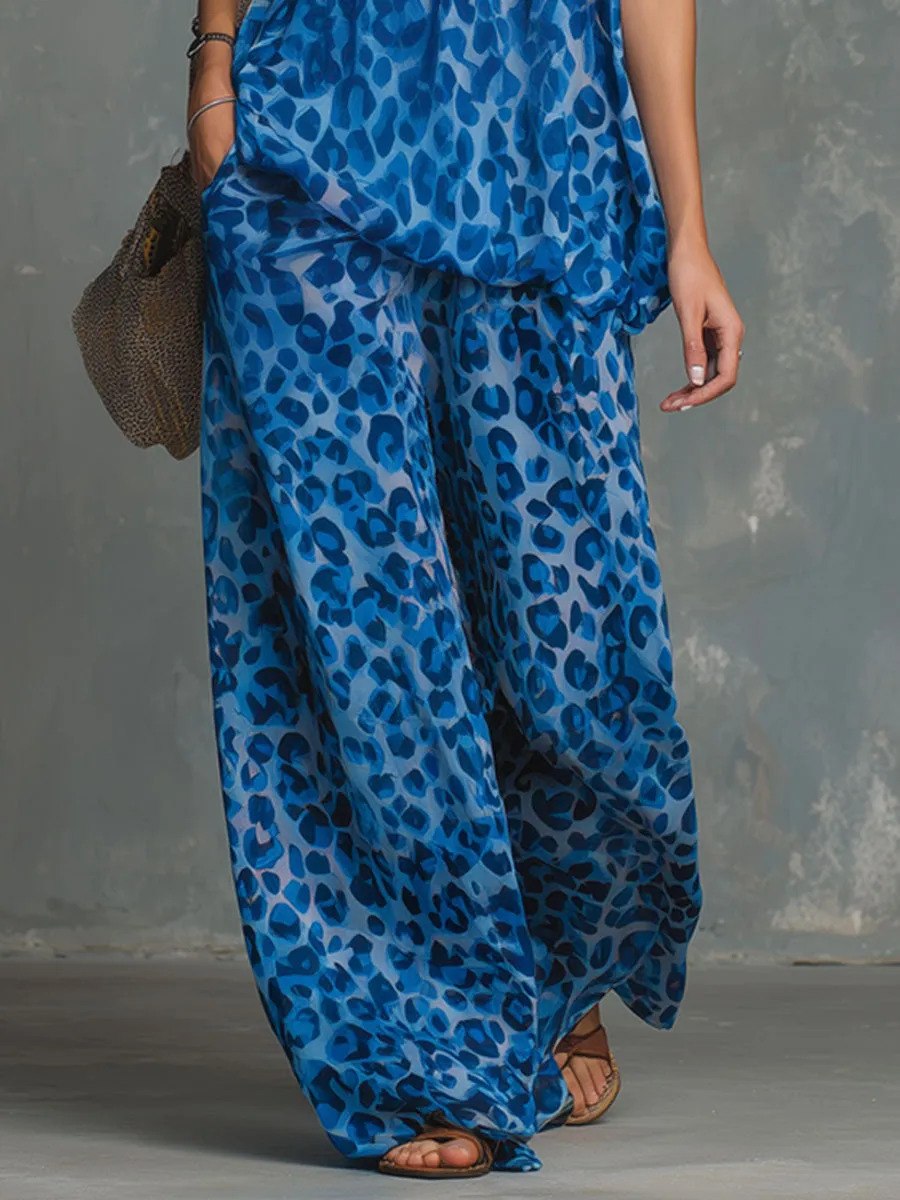 Loose-fitting Leopard Print Sleeveless Top And Trousers Chiffon Set sold by Oyrosy product image thumbnail 3