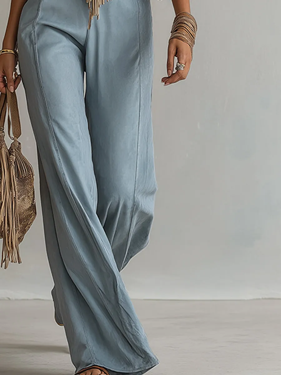 Elegant Western-style Contrasting Fringe Details Blue Faux Suede Jumpsuit sold by Oyrosy product image thumbnail 4