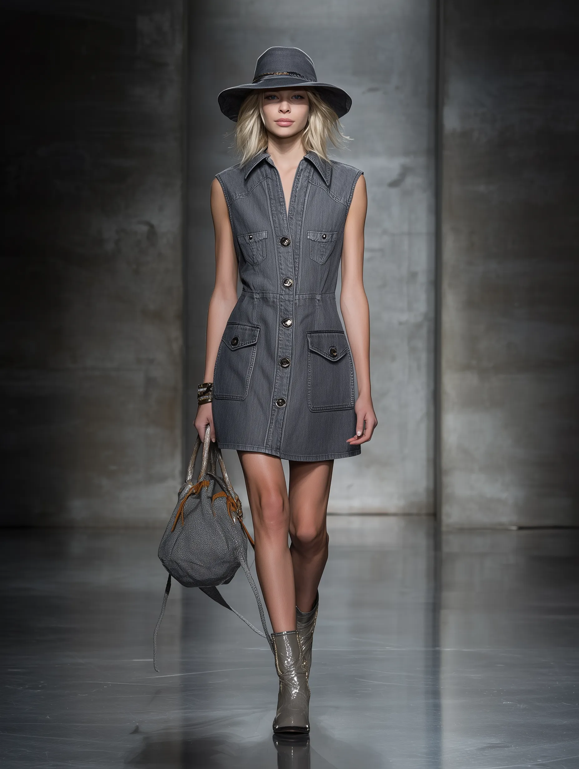 Stylish Grey Sleeveless Button-down Denim Mini Dress sold by Oyrosy product image thumbnail 2