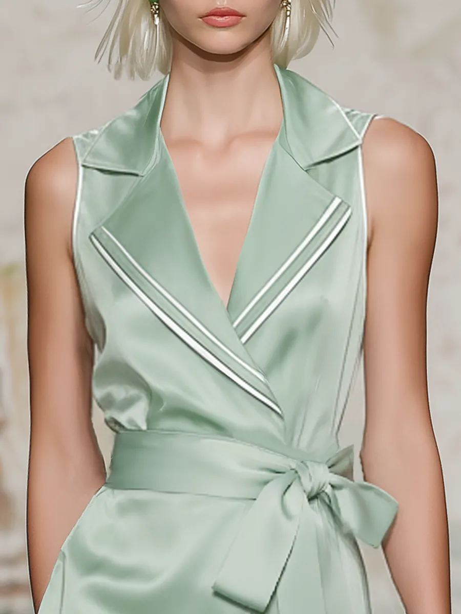 Elegant And Appropriate V-neck Sleeveless Ruffled Satin Midi Dress sold by Oyrosy product image thumbnail 3