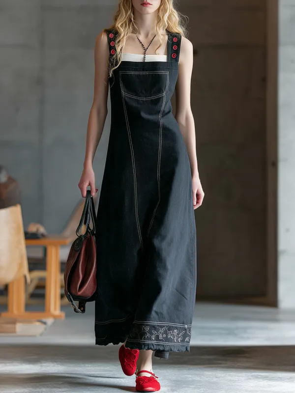 Stylish Western-style Embroidered Hem Strap Maxi Dress sold by Oyrosy
