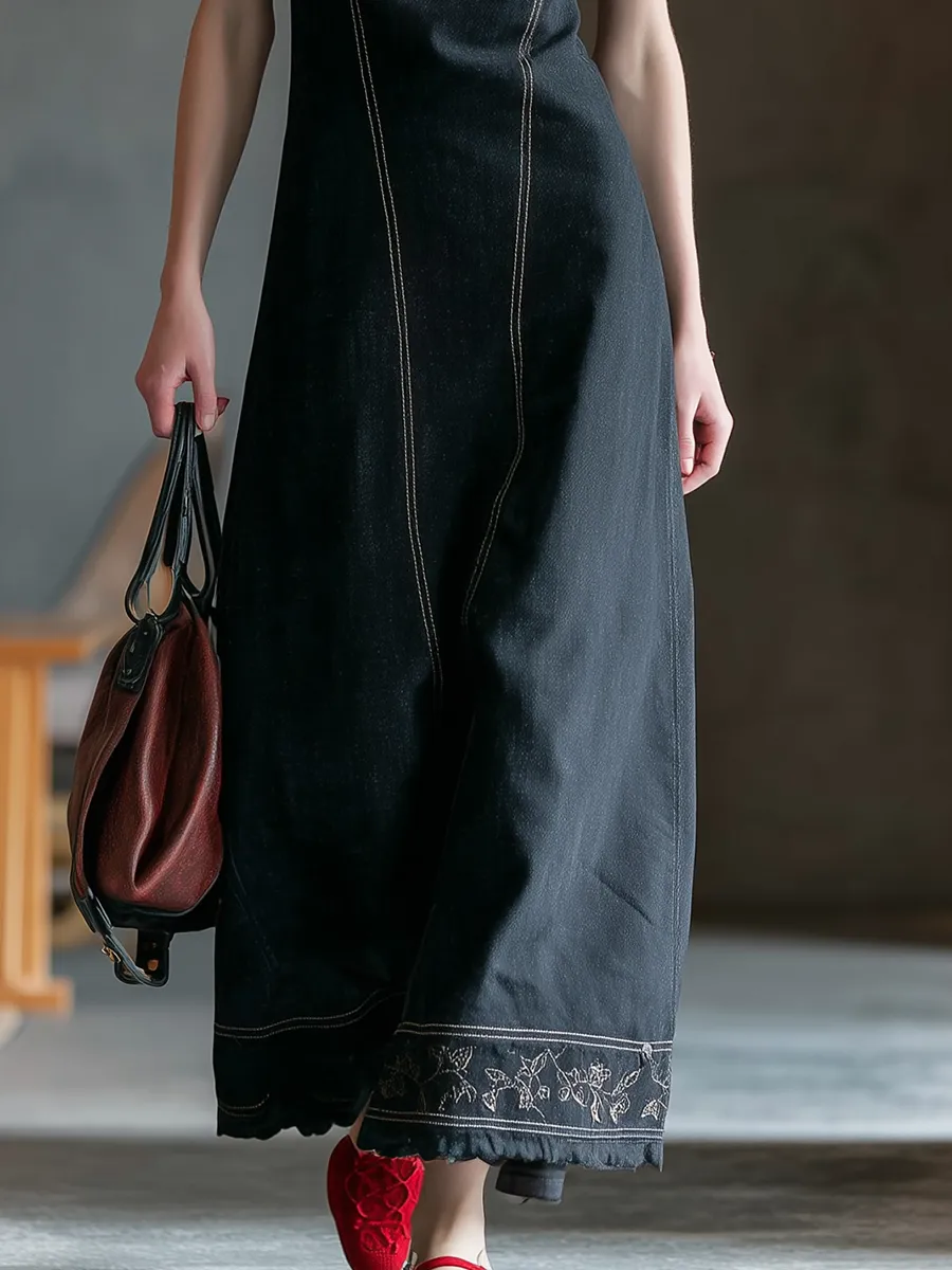 Stylish Western-style Embroidered Hem Strap Maxi Dress sold by Oyrosy product image thumbnail 4
