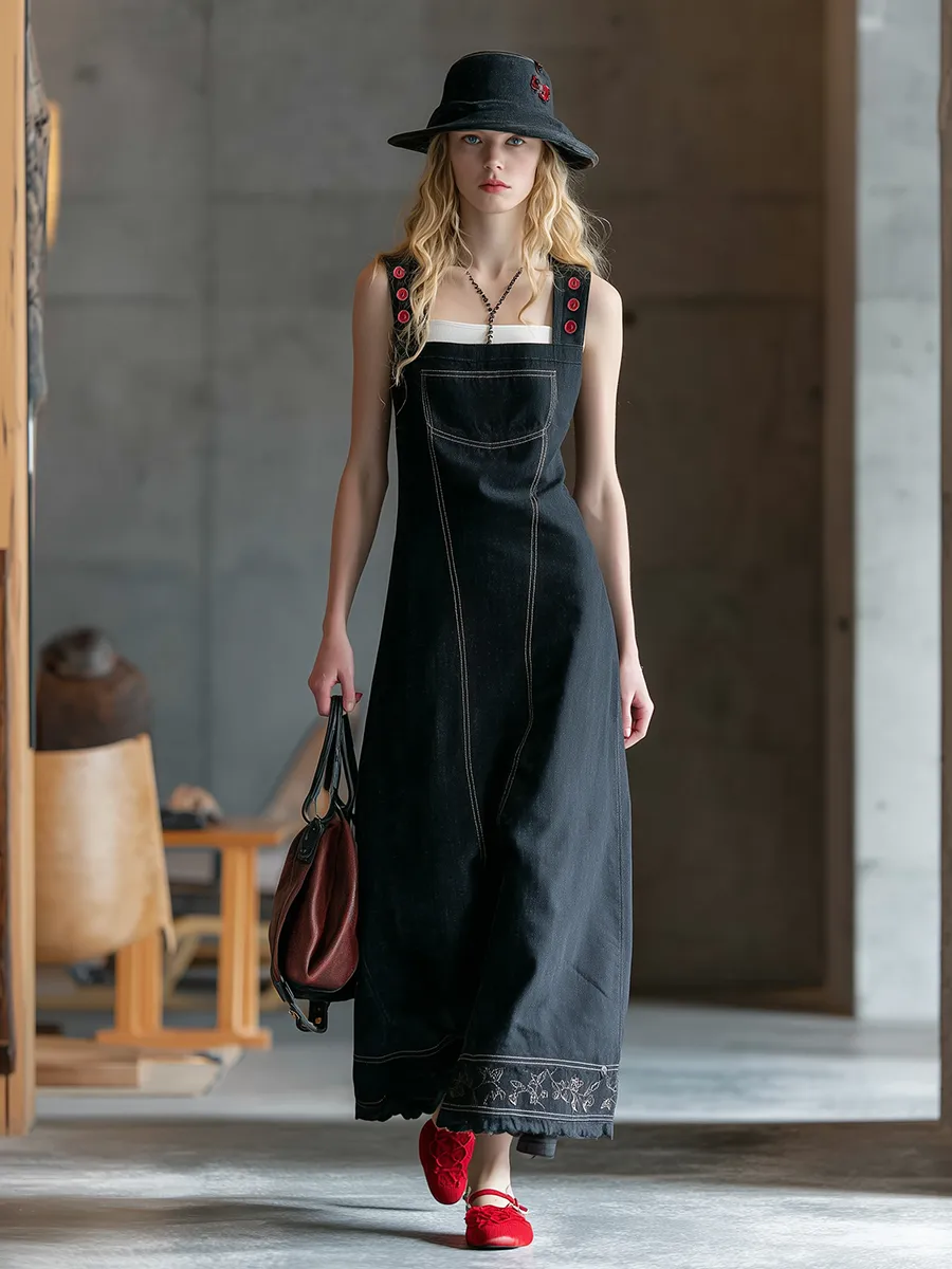 Stylish Western-style Embroidered Hem Strap Maxi Dress sold by Oyrosy product image thumbnail 2
