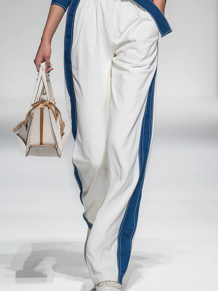 Sporty And Stylish Hooded Zip-up Long-sleeved Top And Denim Patchwork Pants Set sold by Oyrosy product image thumbnail 4