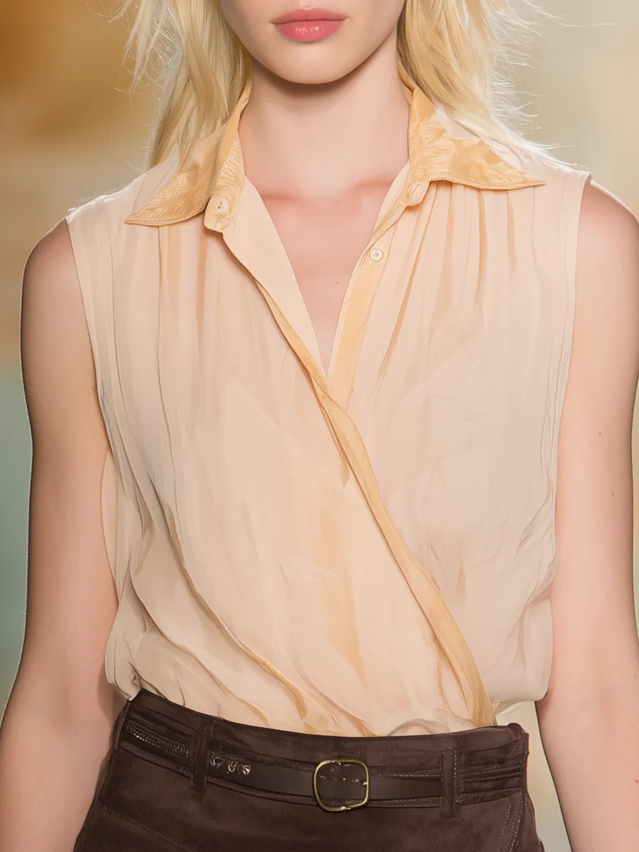 Stylish Sleeveless Chiffon Top And Irregular Faux Suede Skirt Set sold by Oyrosy product image thumbnail 3