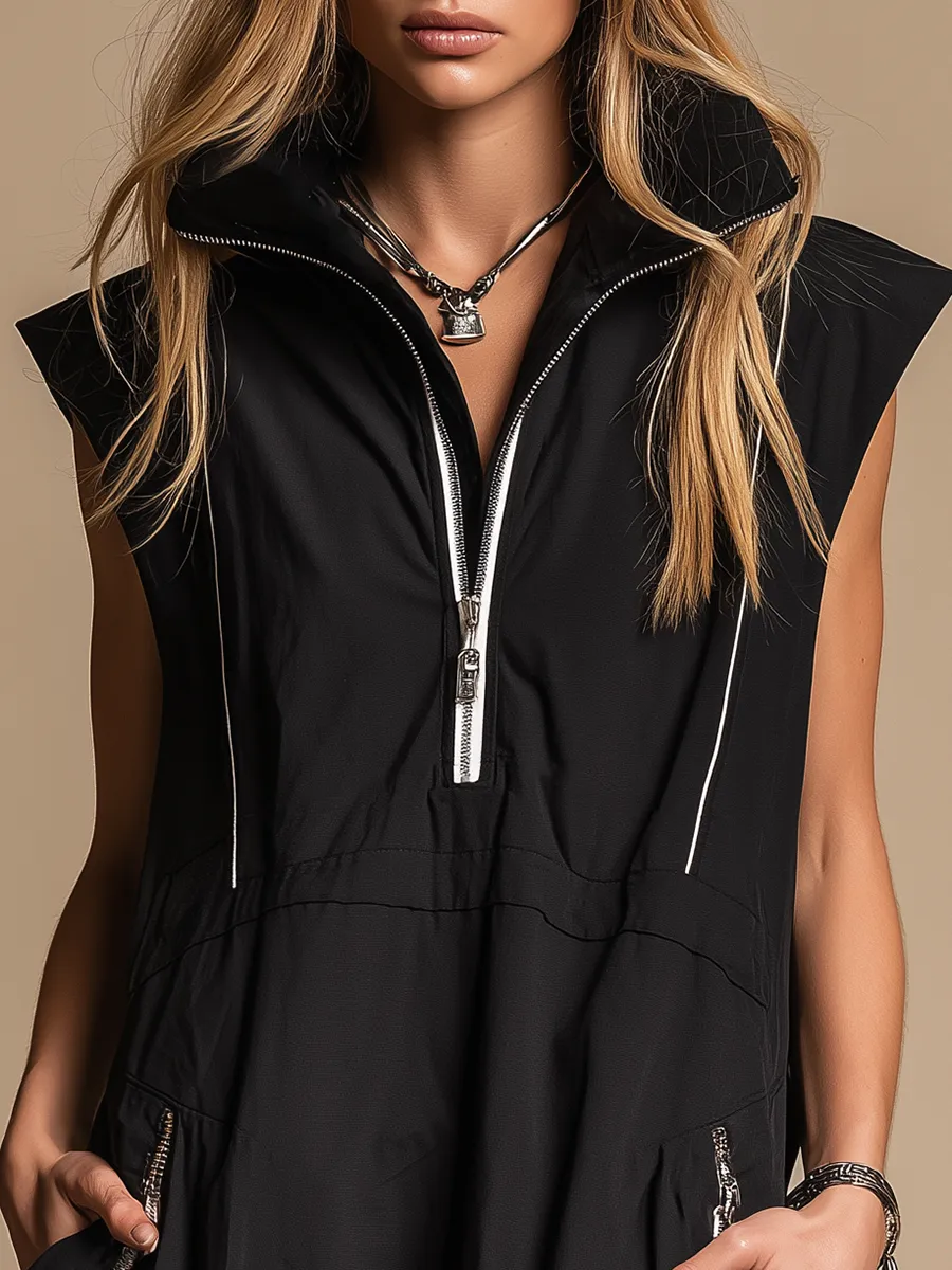 Retro Sporty Street Style Wide-shouldered Sleeveless Mini Dress sold by Oyrosy product image thumbnail 3