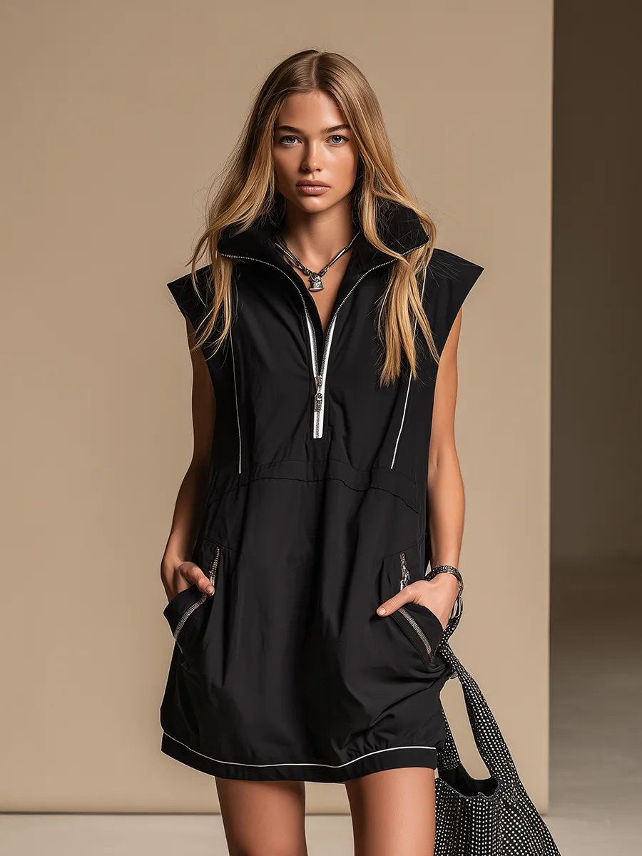 Retro Sporty Street Style Wide-shouldered Sleeveless Mini Dress sold by Oyrosy product image thumbnail 2