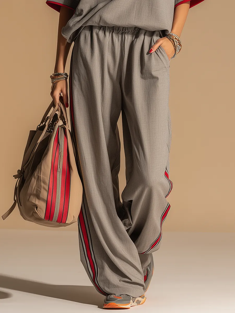 Sporty Retro Short-sleeved Shirt And Wide-leg Pants Set sold by Oyrosy product image thumbnail 4