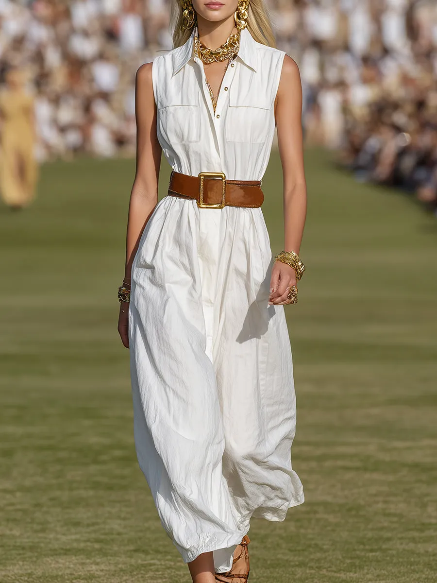 Casual Western Sleeveless White Cotton Linen Jumpsuit sold by Oyrosy