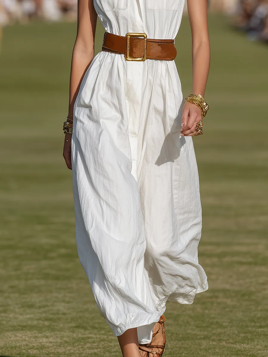 Casual Western Sleeveless White Cotton Linen Jumpsuit sold by Oyrosy product image thumbnail 4