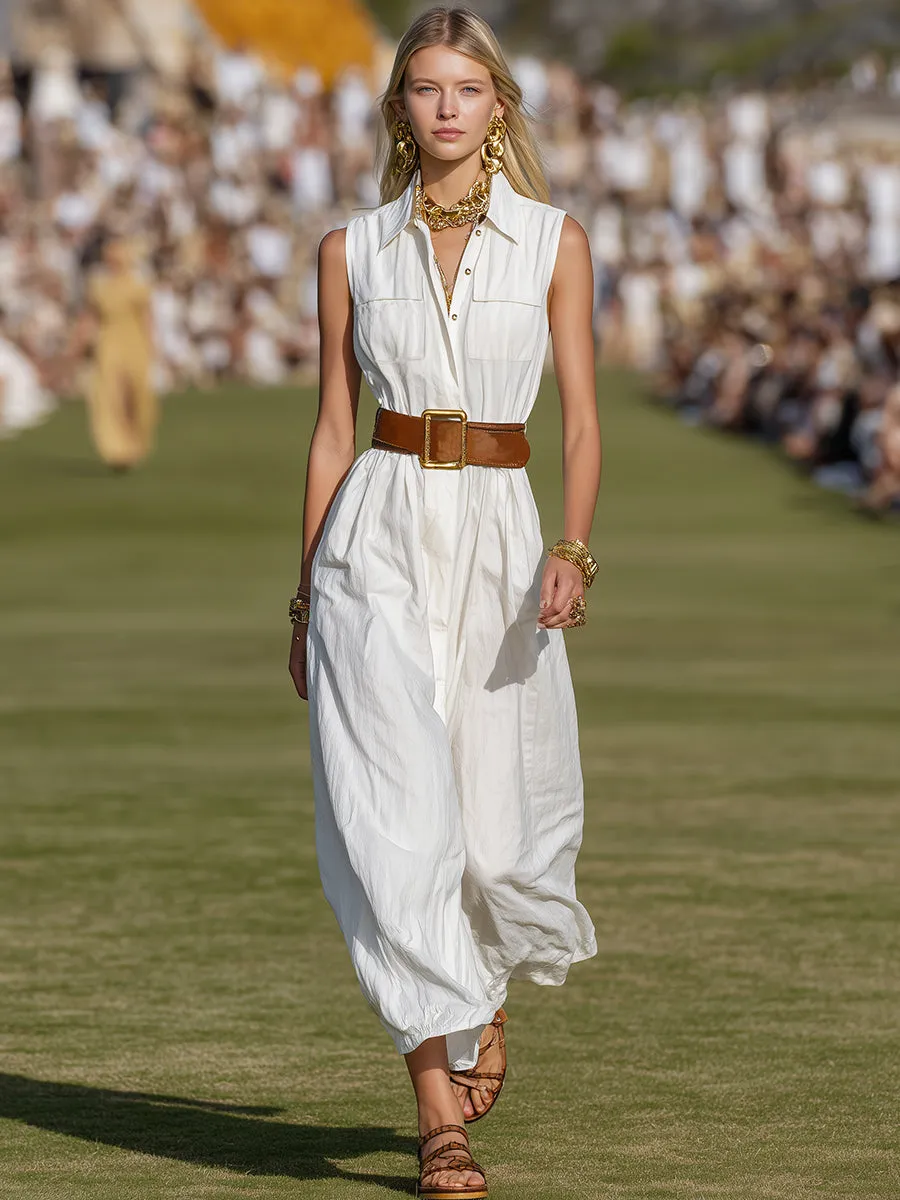 Casual Western Sleeveless White Cotton Linen Jumpsuit sold by Oyrosy product image thumbnail 2