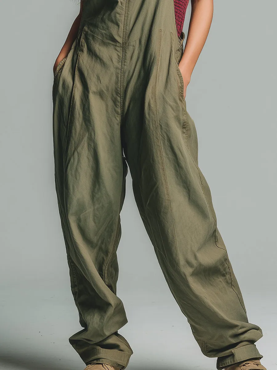 Casual And Stylish Olive Green Washed Cotton Overalls sold by Oyrosy product image thumbnail 4
