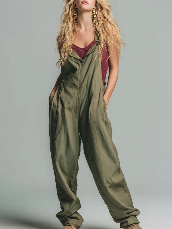 Casual And Stylish Olive Green Washed Cotton Overalls sold by Oyrosy
