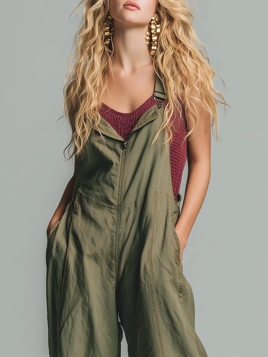 Casual And Stylish Olive Green Washed Cotton Overalls sold by Oyrosy product image thumbnail 3