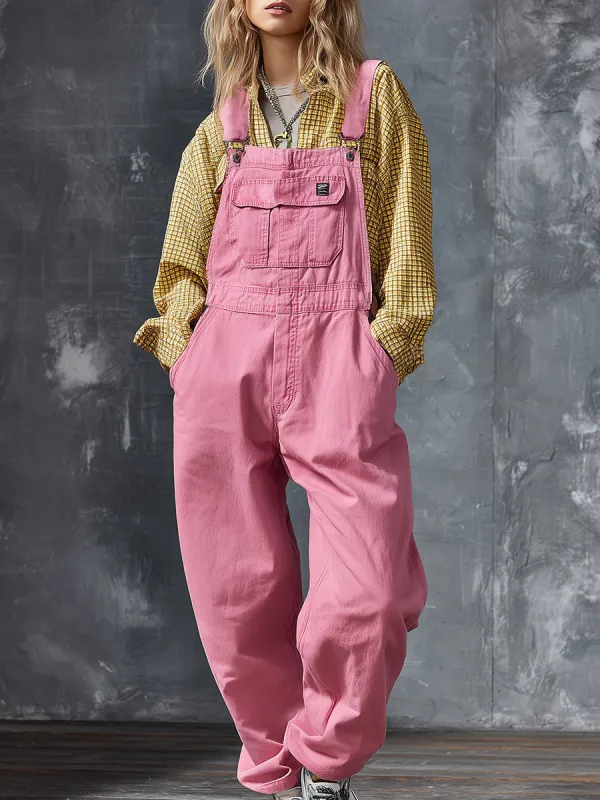 Casual Western Pink Denim Jumpsuit Overalls made by Oyrosy
