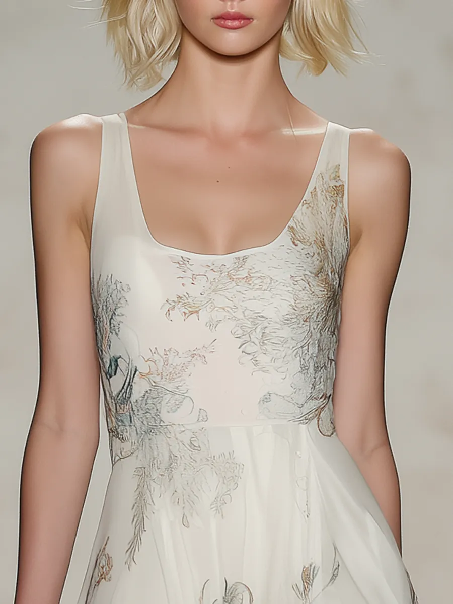 Elegant And Charming Square Neckline Slit Chiffon Maxi Dress sold by Oyrosy product image thumbnail 3