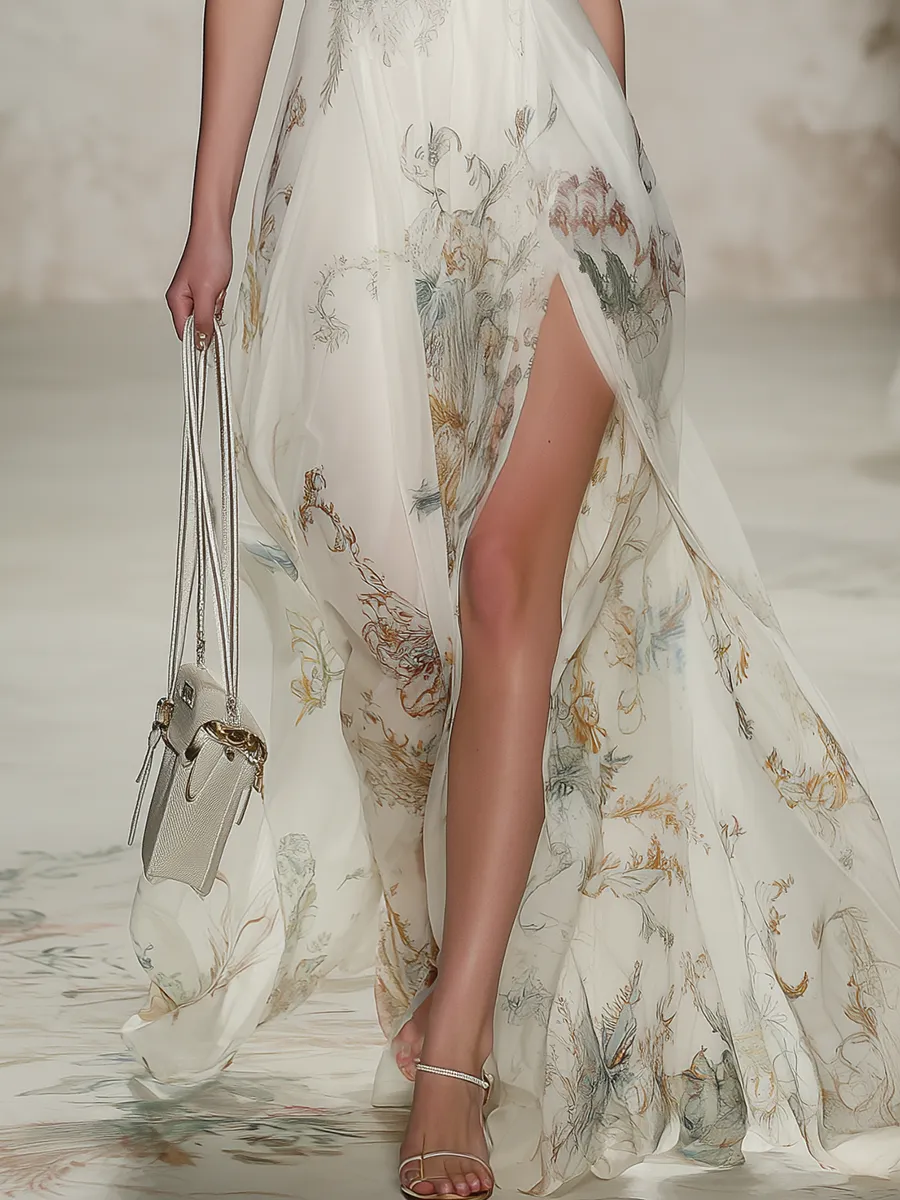 Elegant And Charming Square Neckline Slit Chiffon Maxi Dress sold by Oyrosy product image thumbnail 4