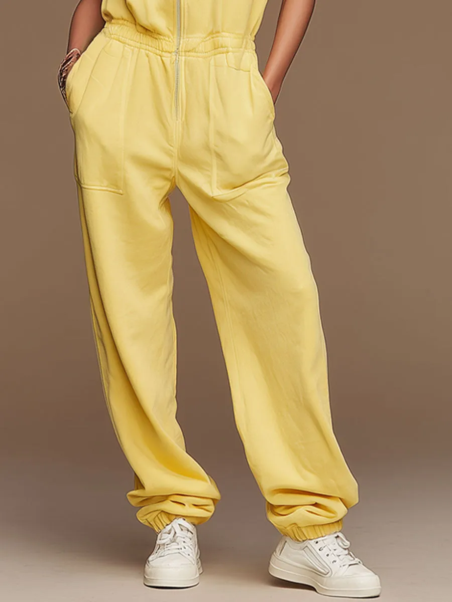 Casual Retro Embroidered Yellow Sleeveless Jumpsuit sold by Oyrosy product image thumbnail 4