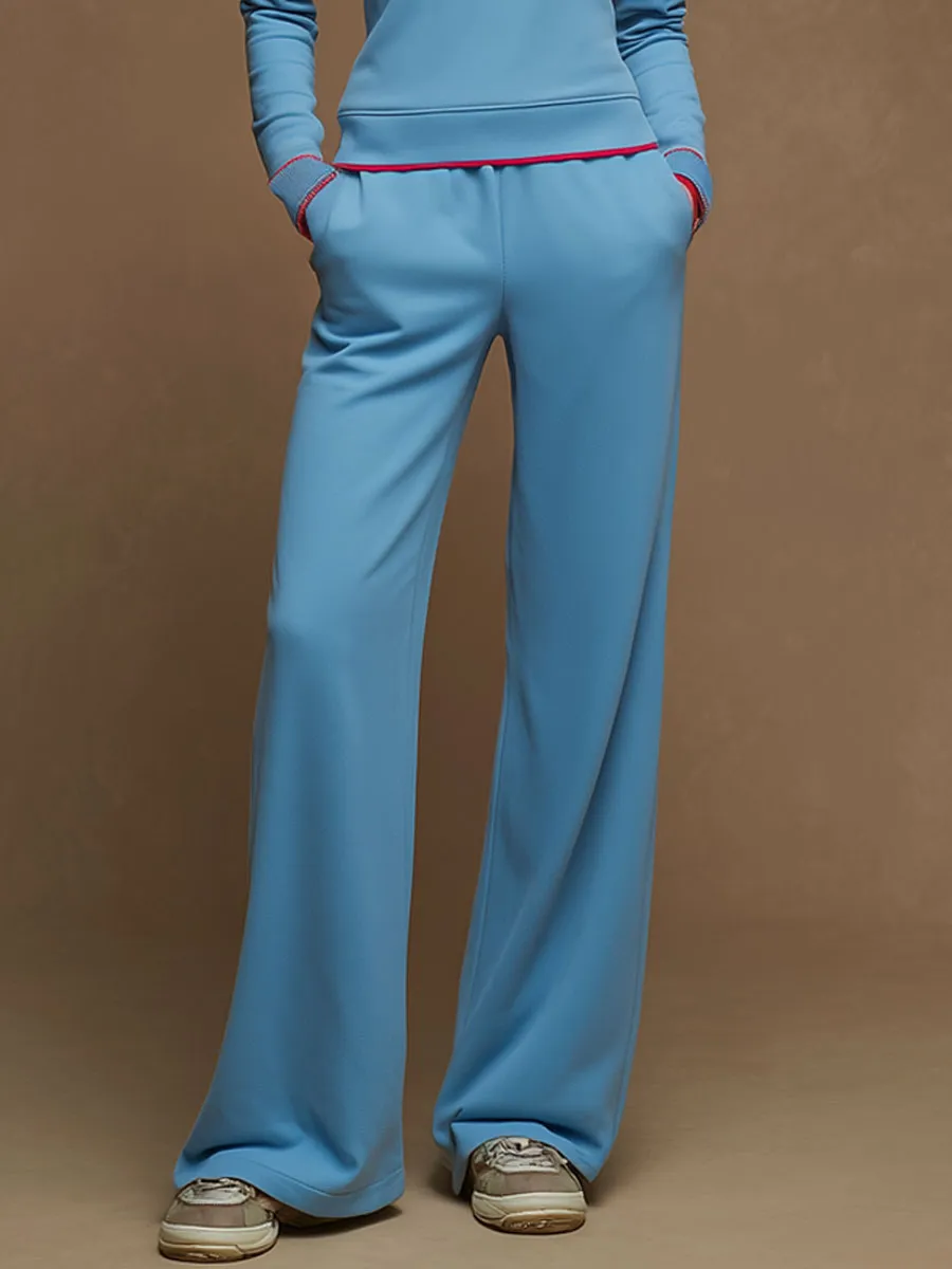 Casual Retro Embroidered Blue Long-sleeved Half-zip Sweatshirt And Wide-leg Pants Set sold by Oyrosy product image thumbnail 4