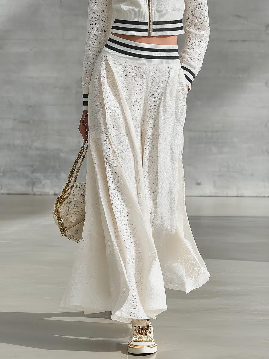 Elegant And Sporty White Lace Jacket And Skirt Set sold by Oyrosy product image thumbnail 4