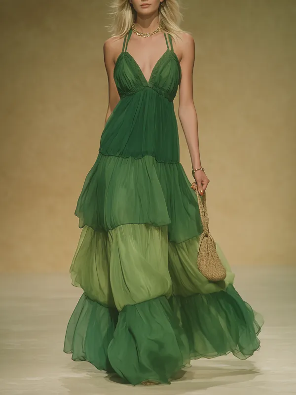 Loose And Elegant V-neck Layered Chiffon Slip Dress sold by Oyrosy