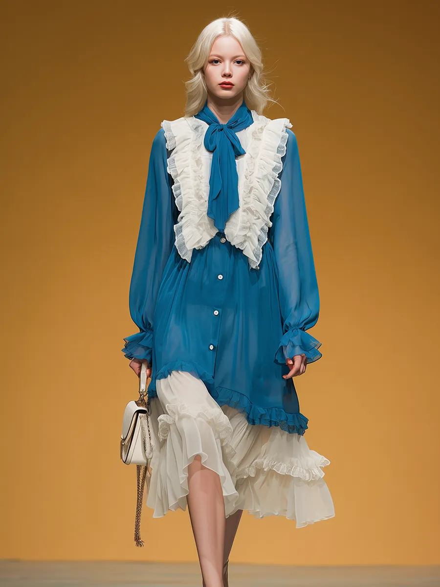 Retro Comfortable Ruffled Long-Sleeved Midi Dress sold by Oyrosy product image thumbnail 2