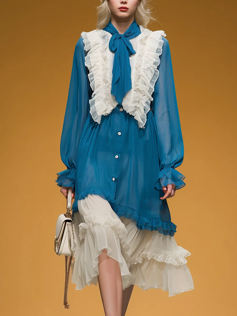 Retro Comfortable Ruffled Long-Sleeved Midi Dress sold by Oyrosy