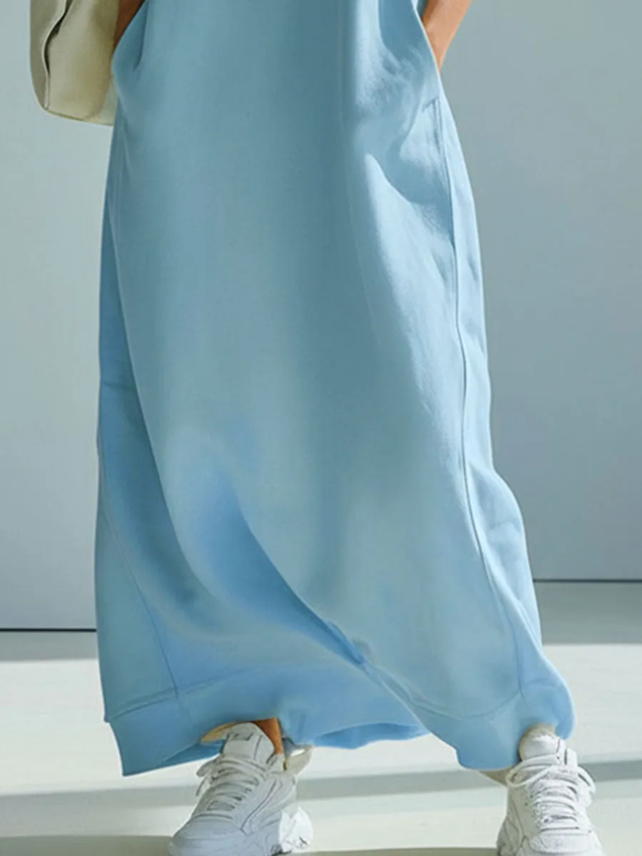 Loose-fitting Blue Hooded Double-pocket Sleeveless Maxi Dress sold by Oyrosy product image thumbnail 3