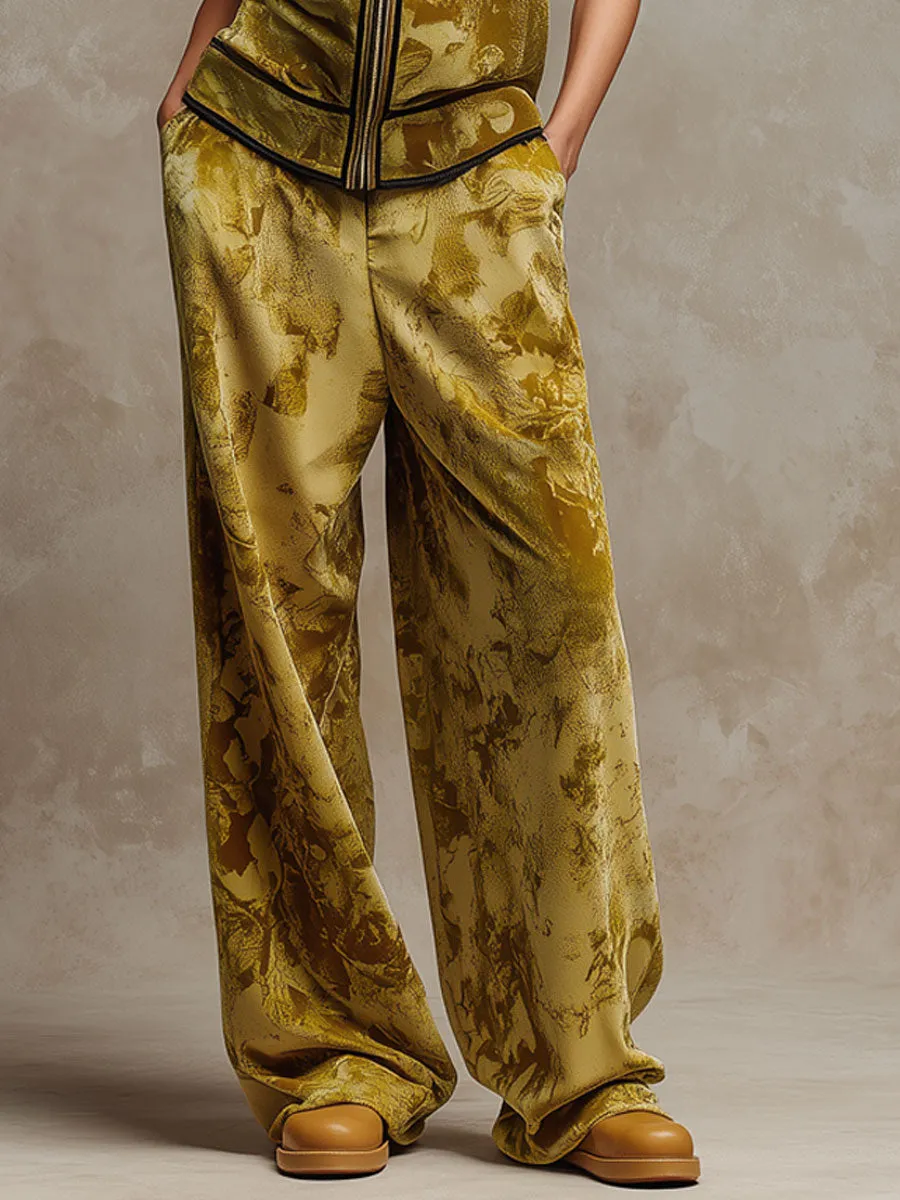 Sporty Retro Camouflage Yellow-Green Velvet Sleeveless Hoodie Wide-Leg Pants Set sold by Oyrosy product image thumbnail 4