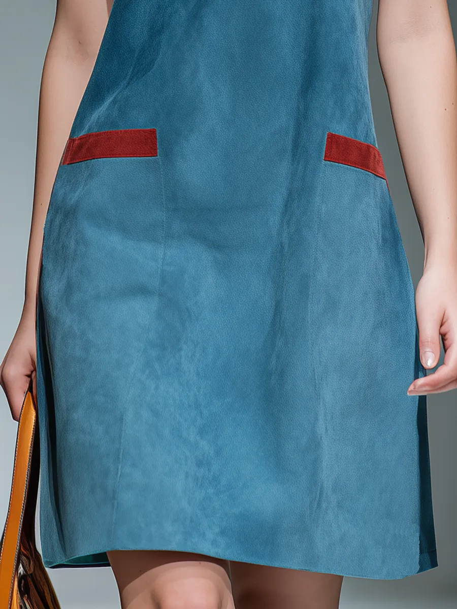 Stylish Retro-style Lapel Zipper Closure Faux Suede Mini Dress sold by Oyrosy product image thumbnail 4