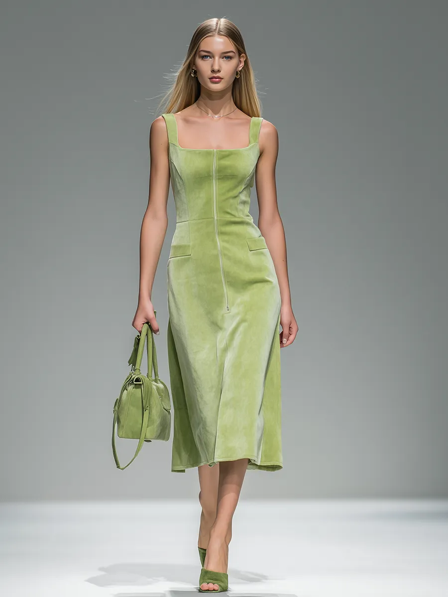 Vintage Elegant Square-neck Sleeveless Velvet Midi Dress sold by Oyrosy product image thumbnail 2