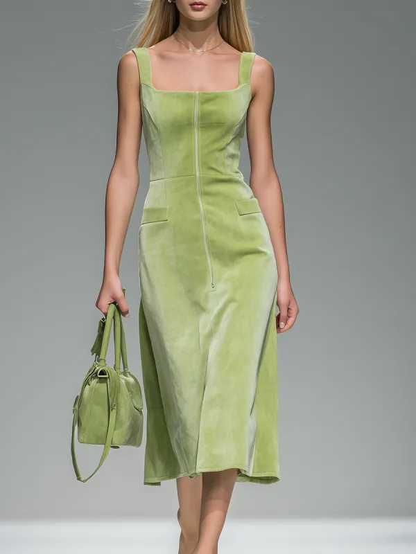 Vintage Elegant Square-neck Sleeveless Velvet Midi Dress sold by Oyrosy