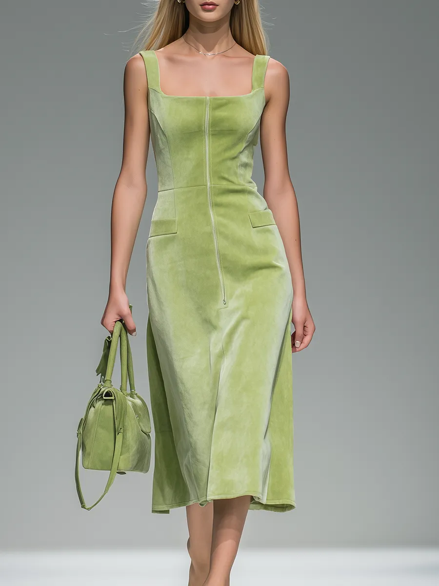 Vintage Elegant Square-neck Sleeveless Velvet Midi Dress sold by Oyrosy