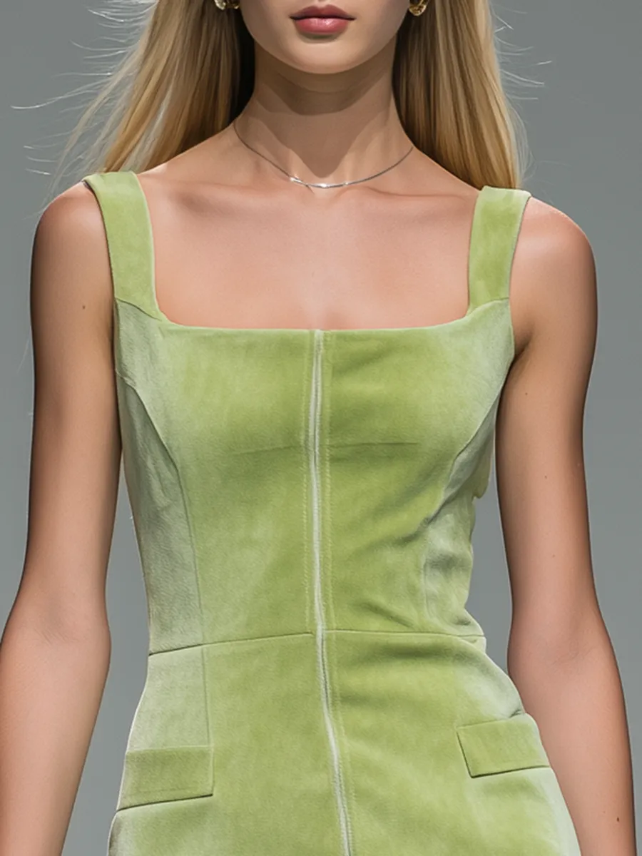 Vintage Elegant Square-neck Sleeveless Velvet Midi Dress sold by Oyrosy product image thumbnail 3