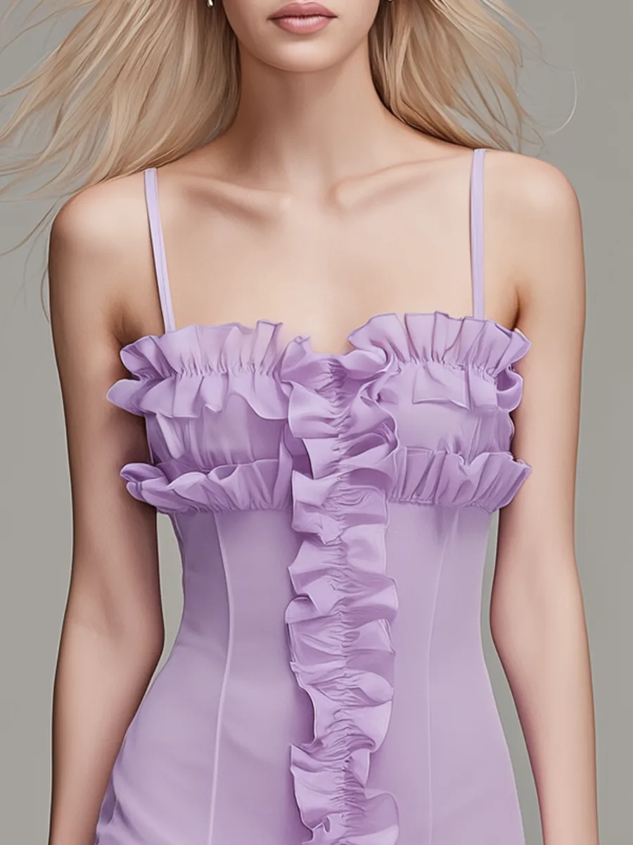 Elegant And Romantic Square-neck Ruffle Chiffon Midi Dress sold by Oyrosy product image thumbnail 3