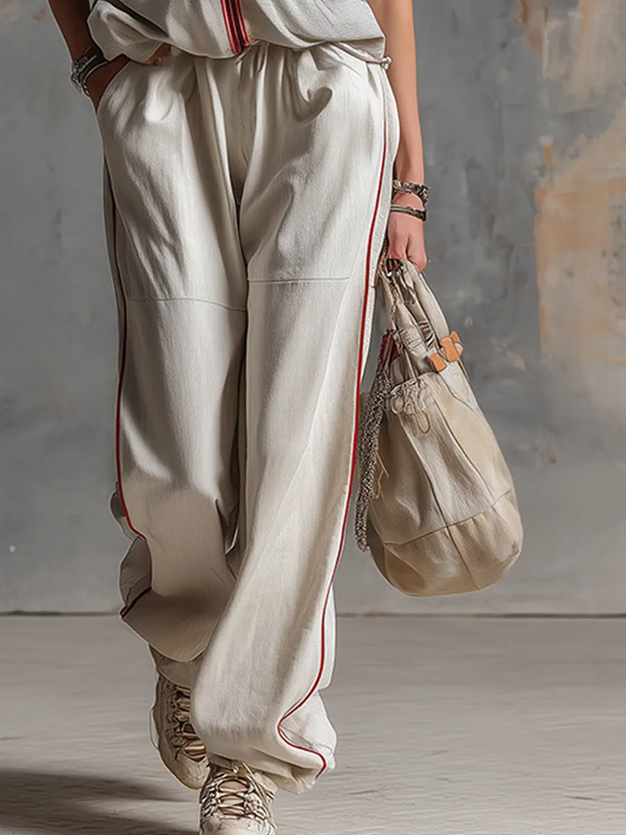 Stylish Sporty Off-white Hooded Sleeveless Top And Wide-leg Pants Set sold by Oyrosy product image thumbnail 4