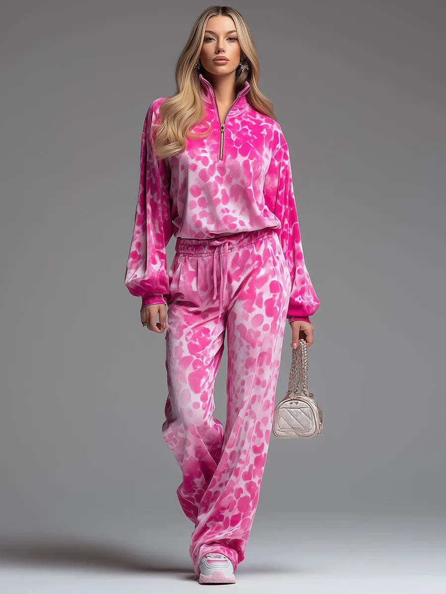 Stylish And Casual Pink Velvet Printed Top And Pants Set sold by Oyrosy product image thumbnail 2