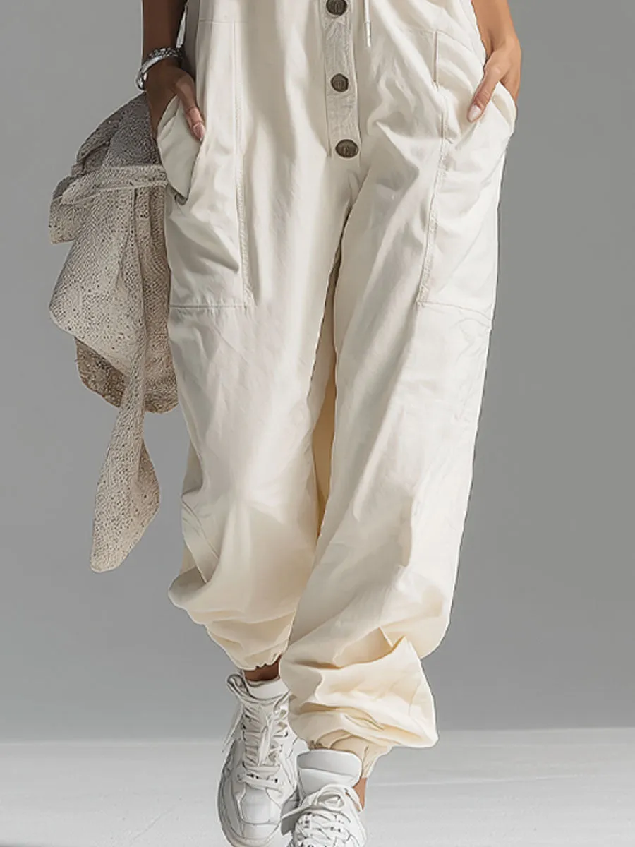 Hooded Lace-trimmed Double-pocket Sleeveless Jumpsuit sold by Oyrosy product image thumbnail 3