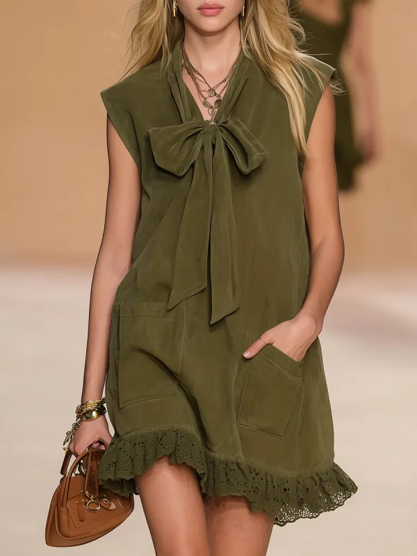 Elegant Retro Bow-tie Lace-up Faux Suede Mini Dress sold by Oyrosy