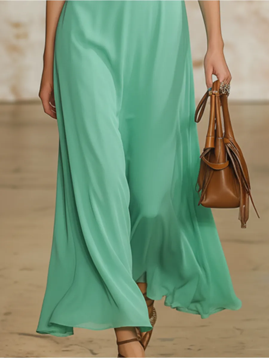 Relaxed And Comfortable V-neck Puff Sleeve Chiffon Maxi Dress sold by Oyrosy product image thumbnail 4