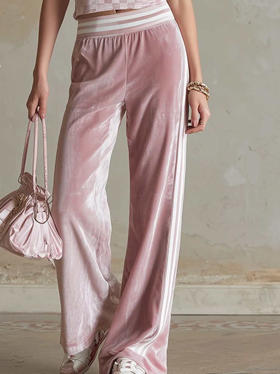 Stylish And Sporty Pink Checkered Print T-shirt And Wide-leg Pants Set sold by Oyrosy product image thumbnail 4