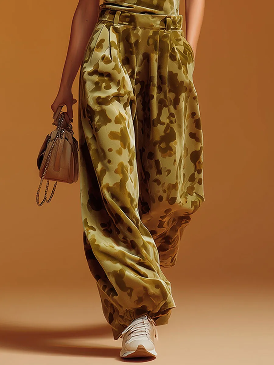 Sporty Retro Green Camouflage Velvet Turtleneck Vest And Wide-leg Pants Set sold by Oyrosy product image thumbnail 4