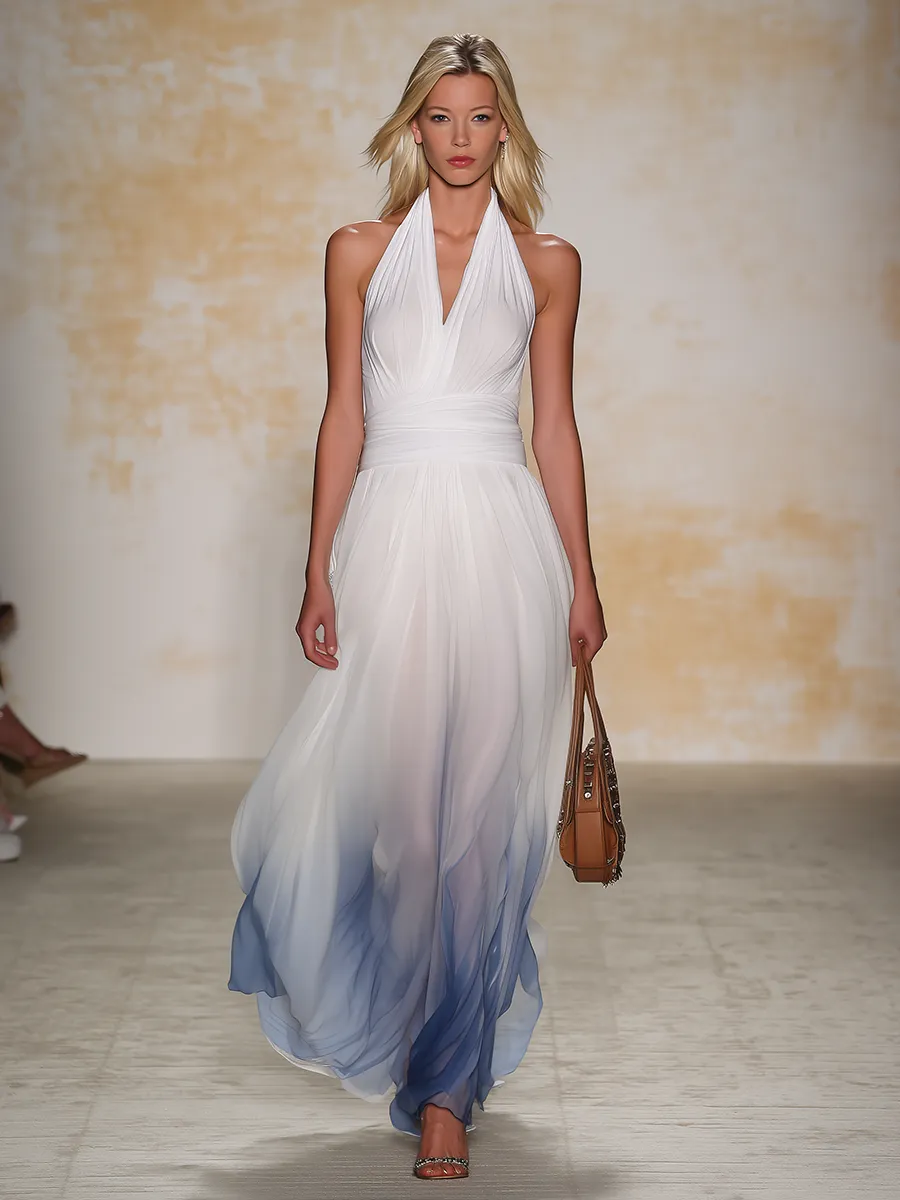 Elegant And Comfortable Halter-neck Sleeveless Chiffon Maxi Dress sold by Oyrosy product image thumbnail 2