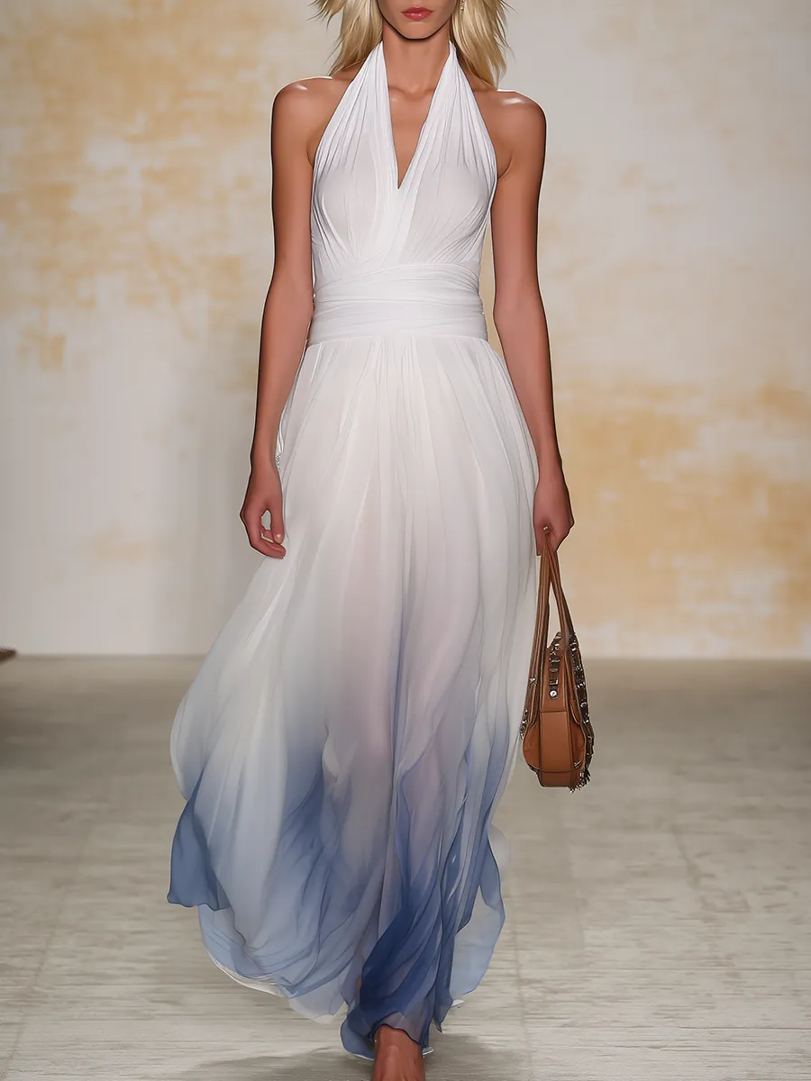 Elegant And Comfortable Halter-neck Sleeveless Chiffon Maxi Dress sold by Oyrosy