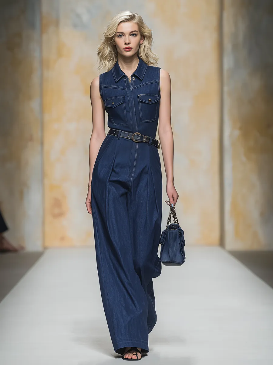 Vintage And Fashionable Casual Sleeveless Denim Jumpsuit sold by Oyrosy product image thumbnail 2